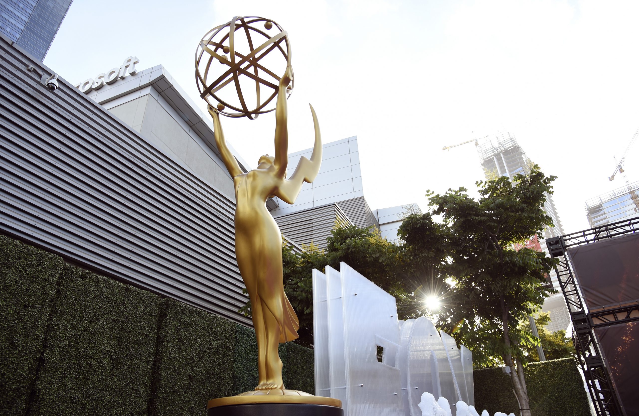 An Emmy statue stands outside the Microsoft Theater during Press Preview Day for Sunday's 71st Primetime Emmy Awards, Thursday, Sept. 19, 2019, in Los Angeles. (Photo by Chris Pizzello/Invision/AP)