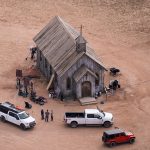 This aerial photo shows the Bonanza Creek Ranch in Santa Fe, N.M., Saturday, Oct. 23, 2021. Actor Alec Baldwin fired a prop gun on the set of a Western being filmed at the ranch on Thursday, Oct. 21, killing the cinematographer, officials said. (AP Photo/Jae C. Hong)