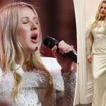 Ellie Goulding luce angelical en la celebración navideña de los Reales