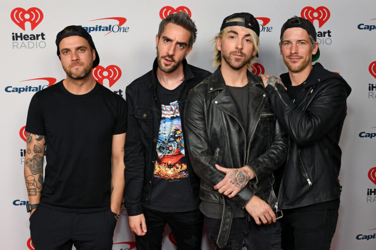 INGLEWOOD, CALIFORNIA - JANUARY 15: (L-R) Rian Dawson, Jack Barakat, Alex Gaskarth, and Zack Merrick of All Time Low attend iHeartRadio ALTer EGO presented by Capital One at The Forum on January 15, 2022 in Inglewood, California. (Photo by Jon Kopaloff/Getty Images)