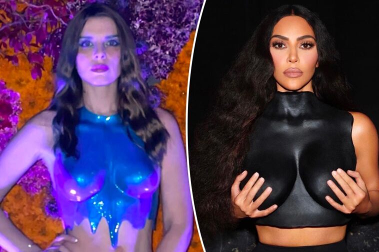 Julia Fox imita a Kim Kardashian en coraza de alta costura