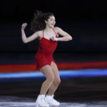 Alysa Liu of the U.S.A. performs during the Figure Skating Exhibition Gala at Capital Indoor Stadium in Beijing, China on Feb. 20, 2022. ( The Yomiuri Shimbun via AP Images )