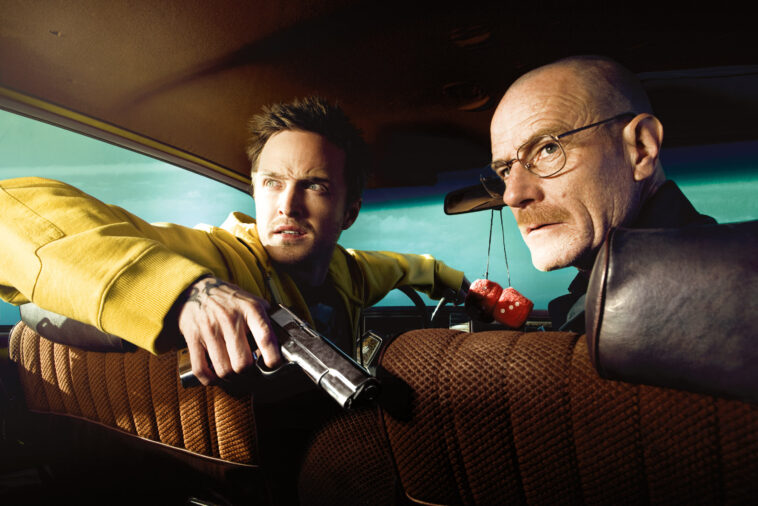 BREAKING BAD, (from left): Aaron Paul, Bryan Cranston, (Season 2), 2008-. photo: Ben Leuner / © AMC / Courtesy Everett Collection