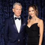 Clive Davis' 90th birthday party, Katherine McPhee, wore a black strapless dress with David Foster