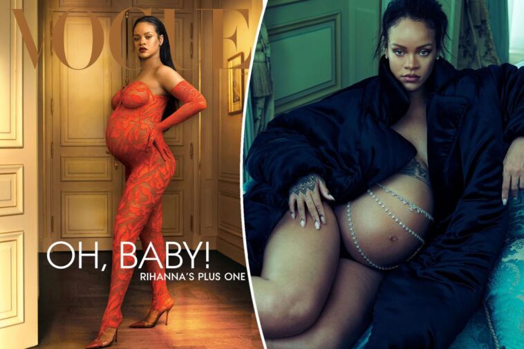 Rihanna embarazada cubre la edición de mayo de 2022 de Vogue con un catsuit de encaje