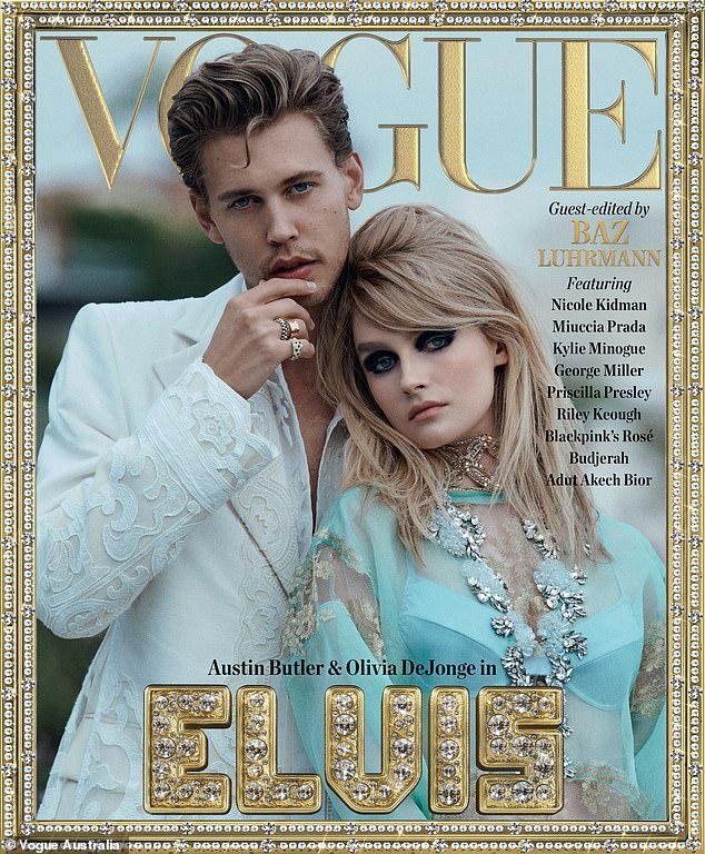 ¡Elvis renace!  Austin Butler, de 30 años, se transformó nuevamente en el Rey del Rock 'n Roll Elvis Presley mientras protagonizaba junto a su coprotagonista de Elvis, Olivia DeJonge, de 24, en un nuevo y deslumbrante editorial para Vogue Australia este mes.
