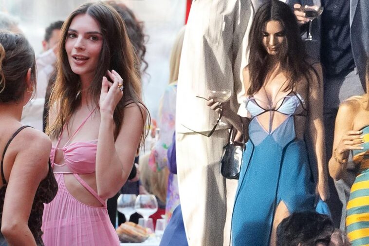 Emily Ratajkowski luce sexys vestidos en la boda de Ari Emanuel