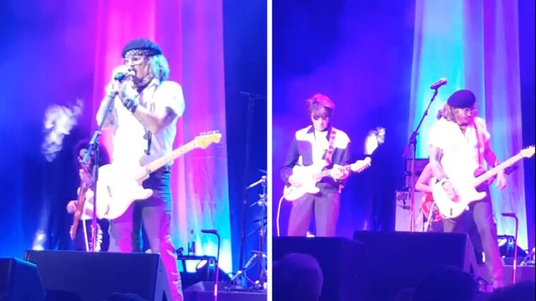 Johnny Depp rockea en el escenario de un concierto en Inglaterra con Jeff Beck