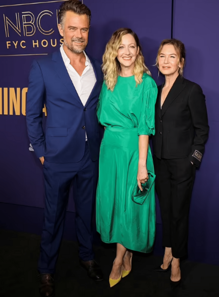 Renee Zellweger demonstrates a pantsuit that will slim any figure