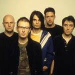 LOS ANGELES, CA - JUNE 12: Rock band Radiohead poses for a portrait at Capitol Records during the release of their album OK Computer in Los Angeles, California on June 12, 1997. (Photo by Jim Steinfeldt/Michael Ochs Archives/Getty Images)