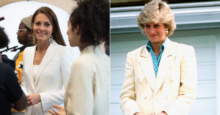 El traje blanco y los aretes llamativos de Kate Middleton son un guiño al estilo de la princesa Diana