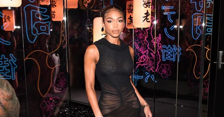 Lori Harvey salió con un vestido negro transparente y tacones altos en espiral