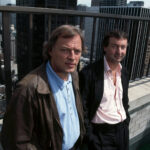 Guitarist David Gilmour (left) and drummer Nick Mason of English rock group Pink Floyd posed together on a roof top in New York, May 1988.