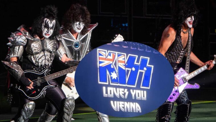 Rockers Kiss no conocen su geografía, agradecen a los fanáticos en Austria con la bandera australiana en un mensaje de video