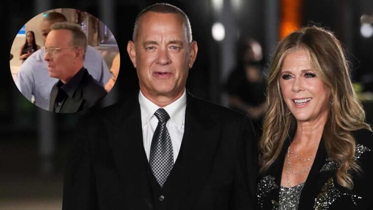 Tom Hanks grita a los fanáticos demasiado entusiastas después de que casi golpean a su esposa Rita Wilson: "¡Retrocedan!"