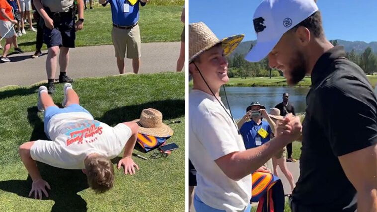 Fan de Steph Curry hace 30 flexiones para autógrafos durante torneo de golf