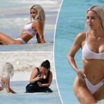 Kim Kardashian hace alarde de cuerpo de playa adelgazado en bikini blanco candente