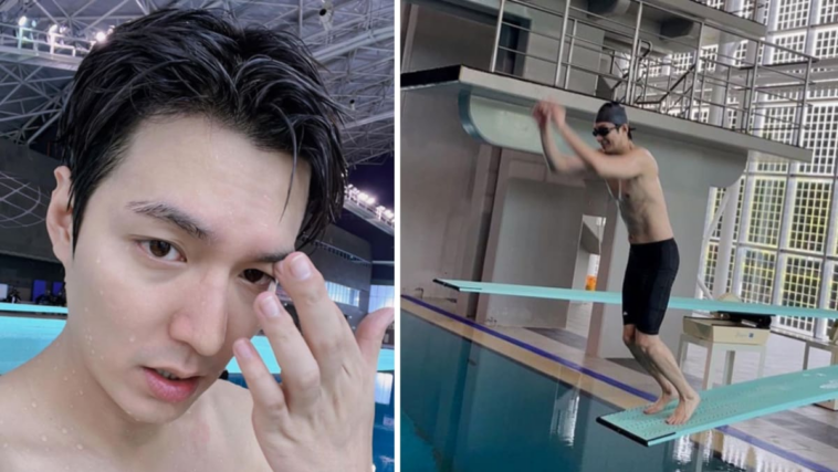 Lee Min Ho intenta hacer un trampolín pero termina resbalándose y cayendo a la piscina