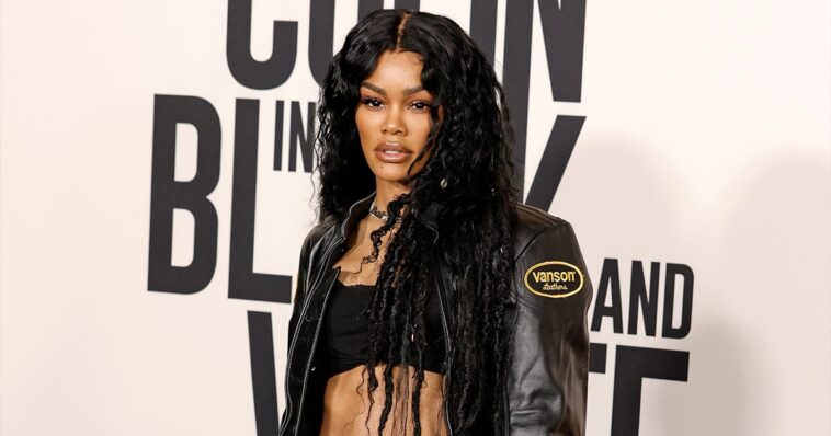 Los joggers de Teyana Taylor vienen con recortes en las caderas y tiro bajo