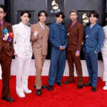 LAS VEGAS, NEVADA - APRIL 03: (L-R) V, Suga, Jin, Jungkook, RM, Jimin and J-Hope of BTS attend the 64th Annual GRAMMY Awards at MGM Grand Garden Arena on April 03, 2022 in Las Vegas, Nevada. (Photo by Frazer Harrison/Getty Images for The Recording Academy)