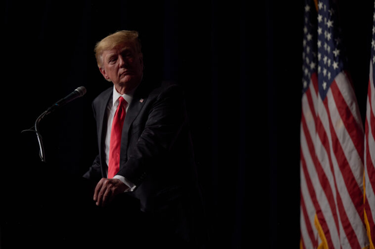 LAS VEGAS, NV - JULY 08: Former President Donald Trump speaks after a panel on policing and security at Treasure Island hotel and casino on July 8, 2022 in Las Vegas, Nevada. Trump endorsed Nevada republicans, gubernatorial candidate Joe Lombardo and senate candidate Adam Laxalt. (Photo by Bridget Bennett/Getty Images)