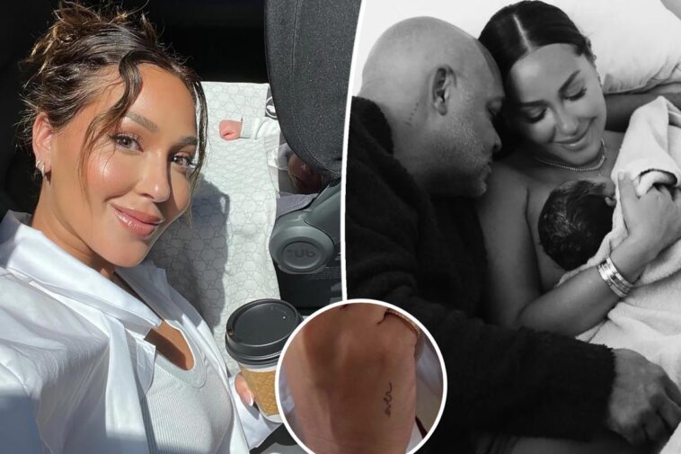 Adrienne Bailon se tatúa para su hijo recién nacido Ever