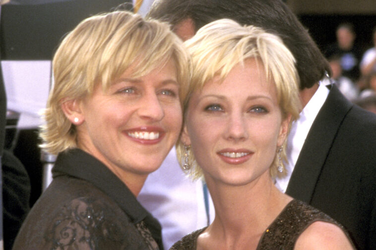 Ellen DeGeneres and Anne Heche during 49th Annual Primetime Emmy Awards at Pasadena Civic Auditorium in Pasadena, California, United States.