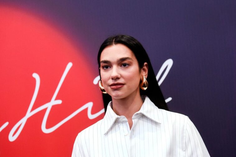 English singer and songwriter Dua Lipa poses after a press conference ahead of her performance at the "Sunny Hill Festival" in Pristina on August 4, 2022. (Photo by Armend NIMANI / AFP) (Photo by ARMEND NIMANI/AFP via Getty Images)