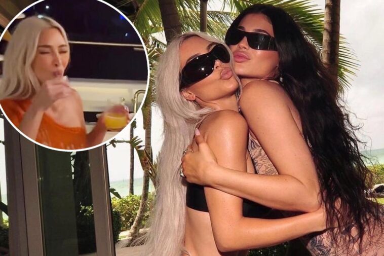 Kim Kardashian escupe un trago de licor en la fiesta de cumpleaños de Kylie