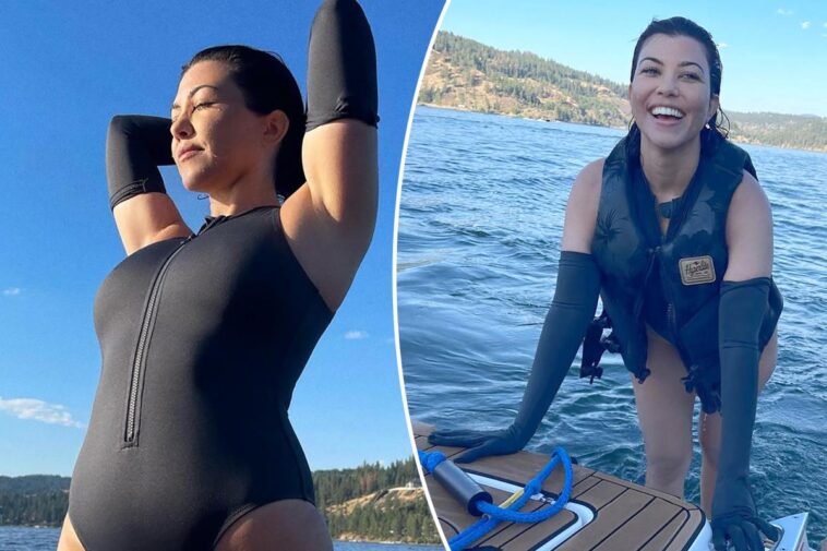 Kourtney Kardashian usa los guantes de natación de su hermana Kim