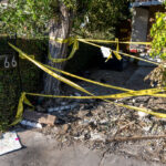 MAR VISTA, CALIFORNIA - AUGUST 12: The scene where actress Anne Heche crashed a car into a house on August 5, as seen one week later on August 12, 2022 in Mar Vista, California. Heche died on August 12 at age 53 of injuries sustained in the crash. (Photo by Amanda Edwards/Getty Images)