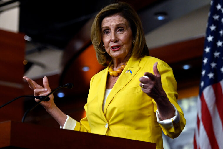 US Speaker of the House Nancy Pelosi, Democrat of California, speaks during her weekly press conference on Capitol Hill in Washington, DC, on August 12, 2022. (Photo by OLIVIER DOULIERY / AFP) (Photo by OLIVIER DOULIERY/AFP via Getty Images)