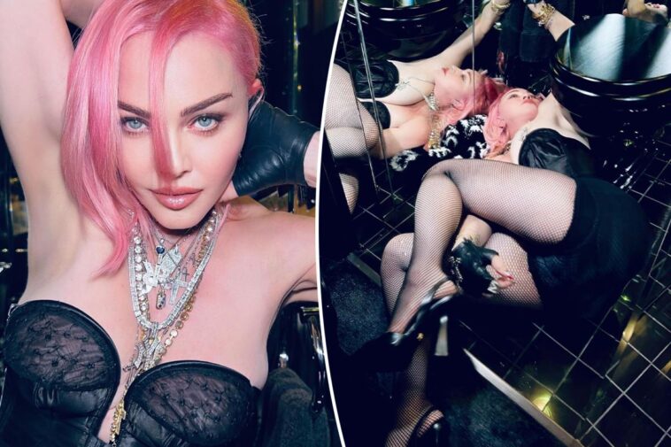 Madonna se pone corsé y medias de rejilla para sesión de fotos sexy