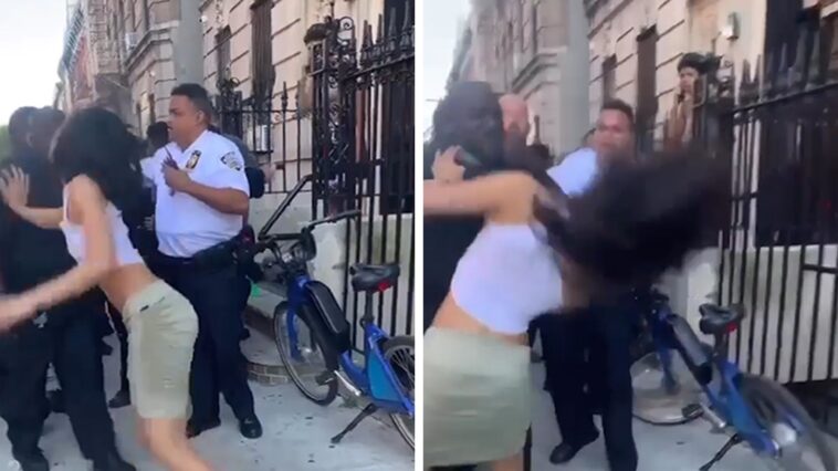 Oficial de policía de Nueva York golpea a mujer en la cara durante el arresto