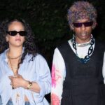 Rihanna convierte una camisa de novio en un top corto mientras sale con A$AP Rocky