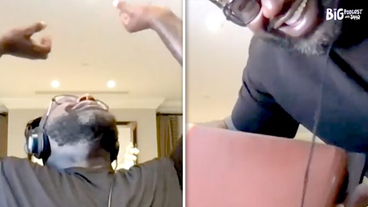 Shaquille O'Neal rompe hilarantemente su silla durante el podcast