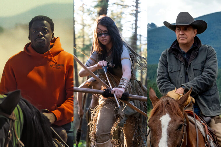 From left: Daniel Kaluuya in 'Nope,' Amber Midthunder in 'Prey,' Kevin Costner in 'Yellowstone.'