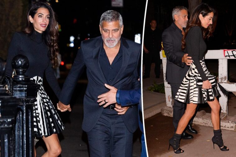 Amal Clooney celebra su aniversario con George con traje animal print