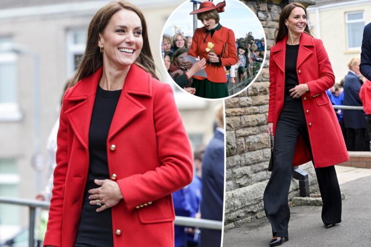 Kate Middleton homenajea a la princesa Diana con abrigo rojo en Gales