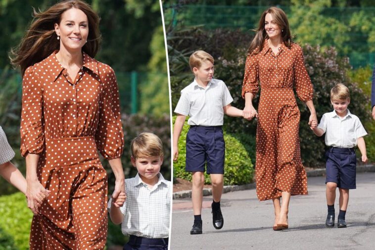 Kate Middleton luce vestido de lunares para llevar a sus hijos al colegio