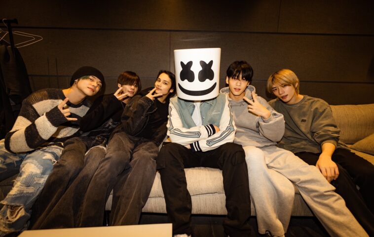 Marshmello revela la cara de los miembros de TXT durante la reunión, genera rumores de colaboración