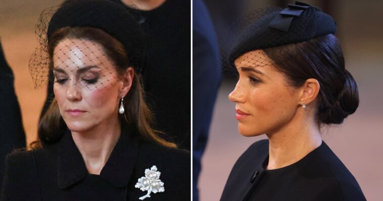 Meghan Markle y Kate Middleton rinden tributo a la reina Isabel con joyas brillantes