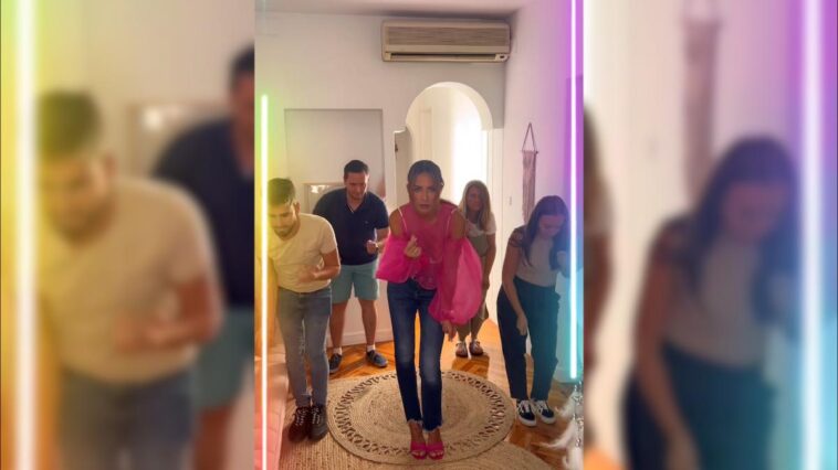 Tamara Gorro celebra su vuelta al trabajo con un divertido baile que pone a todos sus compañeros en pie