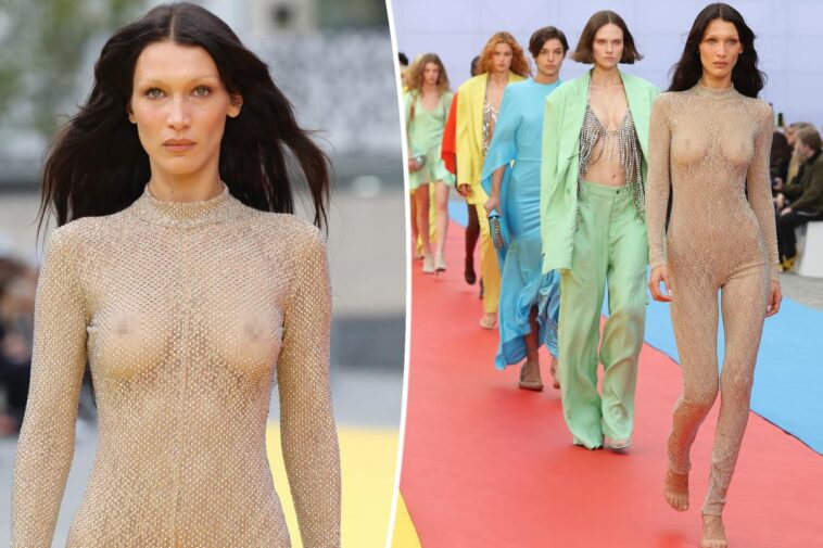 Bella Hadid luce un catsuit transparente en la pasarela de Stella McCartney