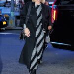 Emergente: Cate Blanchett hizo una exhibición deslumbrante con un mono plateado brillante con rayas negras cuando llegó a los estudios Good Morning America en la ciudad de Nueva York el lunes.