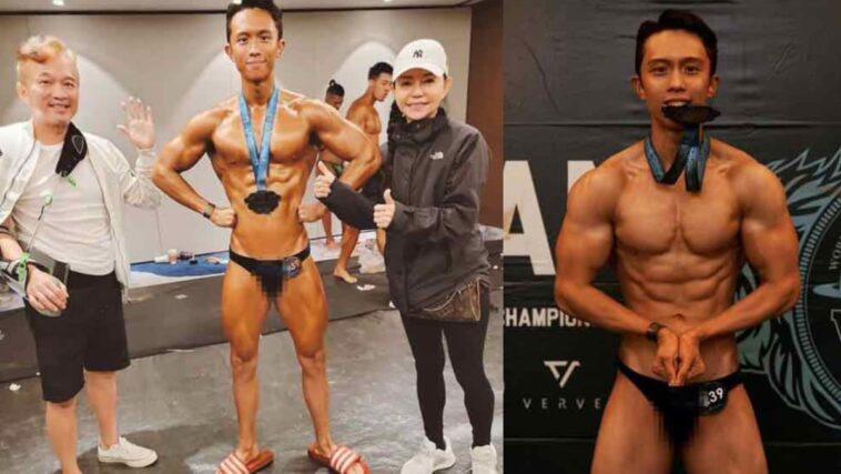 El hijo de 22 años de la pareja de celebridades taiwanesas Di Ying y Sun Peng gana el cuarto lugar en una competencia de culturismo