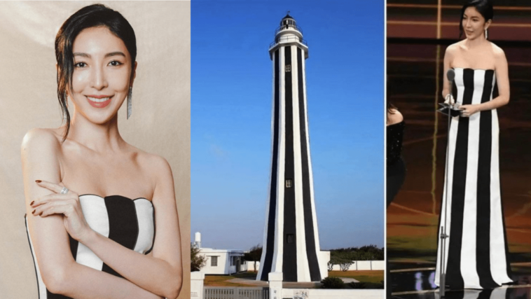 la actriz taiwanesa cheryl yang usó un vestido que se parecía al famoso faro de taiwán en los premios golden bell awards
