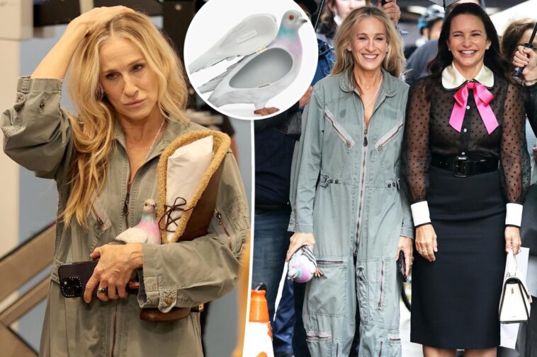 Sarah Jessica Parker lleva un clutch de paloma en el set de 'And Just Like That'