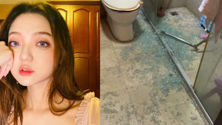 la puerta de vidrio del baño de la actriz china zhang zhaoyi se hace añicos y lesiona a su esposo y a su hijo de 1 año