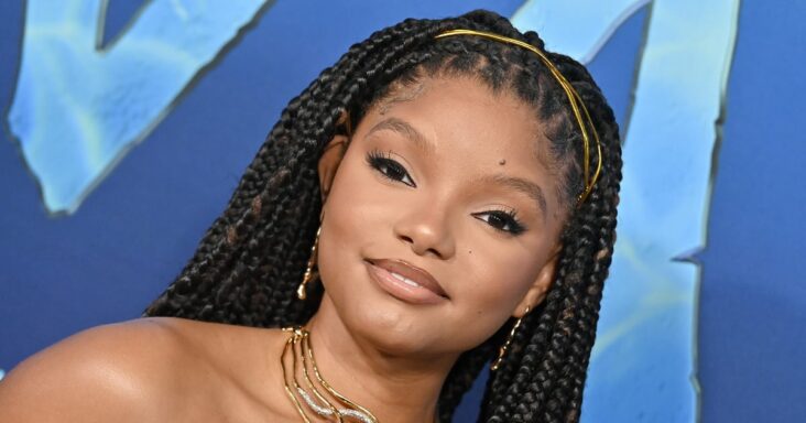 halle bailey combina un bustier cromado de inspiración egipcia con pantalones de tiro bajo